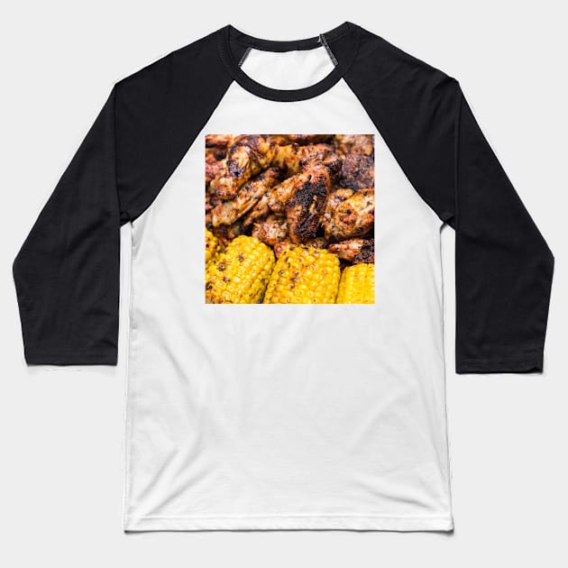 Corn and Chicken Baseball T-Shirt by ansaharju